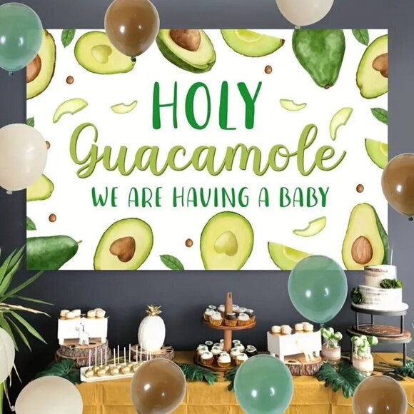 Green Avocado Themed Baby Shower Holy Guacamole We Are Having a Backdrop - Picture 1 of 2
